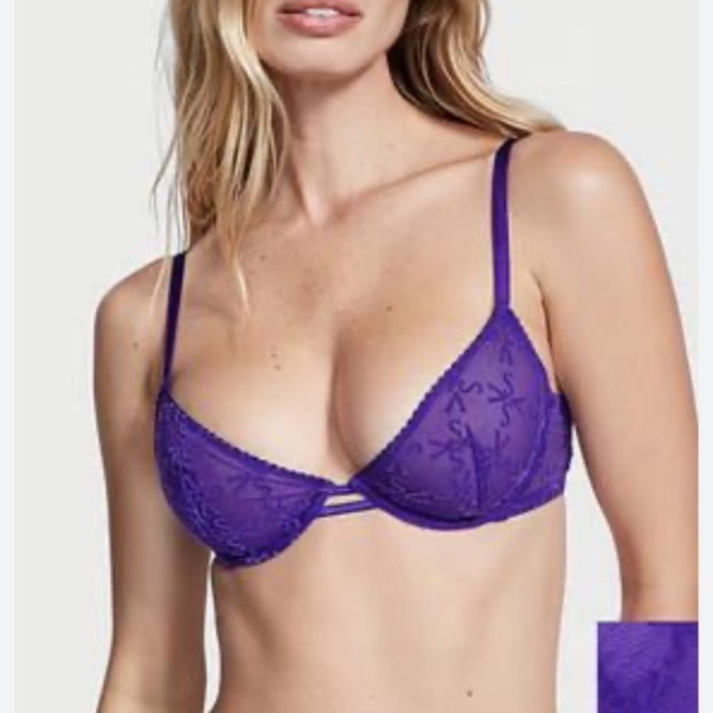 New! Victoria’s Secret Dream Angels Mesh Unlined Logo Demi Bra 4926